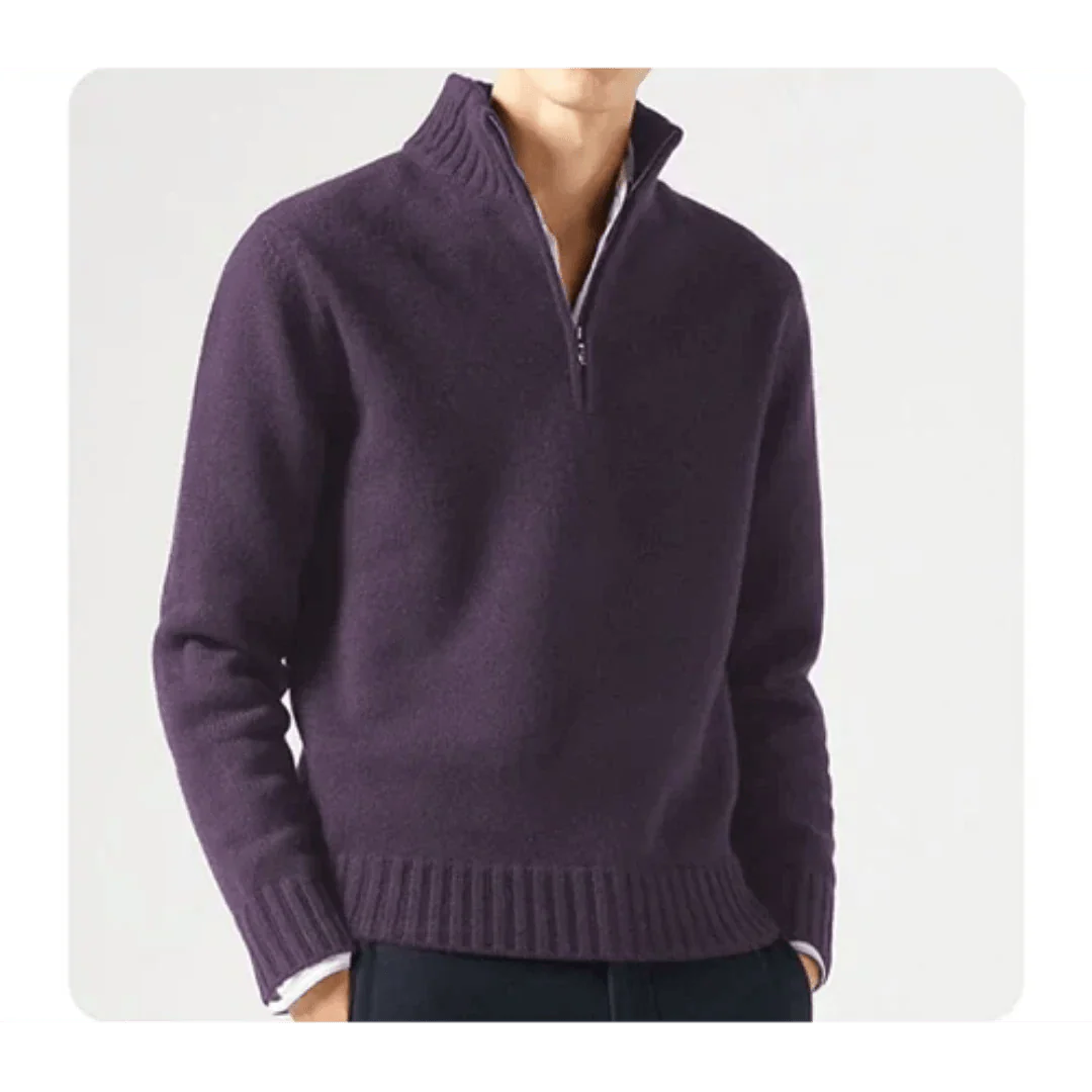 Polo Jumper - Men's Knitted Quarter Zip Sweater Pullover-Chaps London-Lila-S-Chaps London
