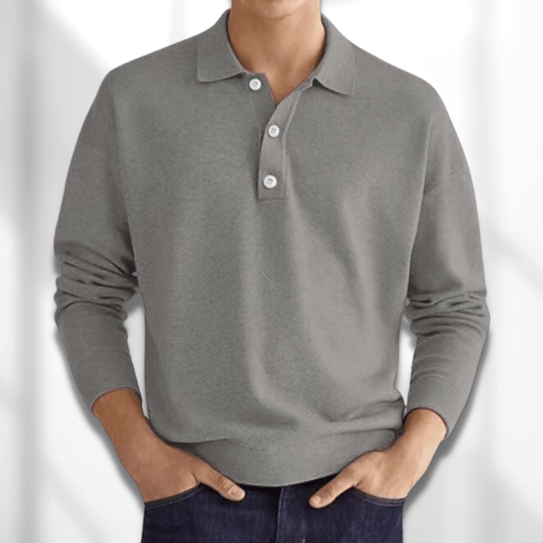 Polo Jumper - Men's Long Sleeve Collared Polo Shirt Sweater-Sweaters-Chaps London-Grey-S-Chaps London