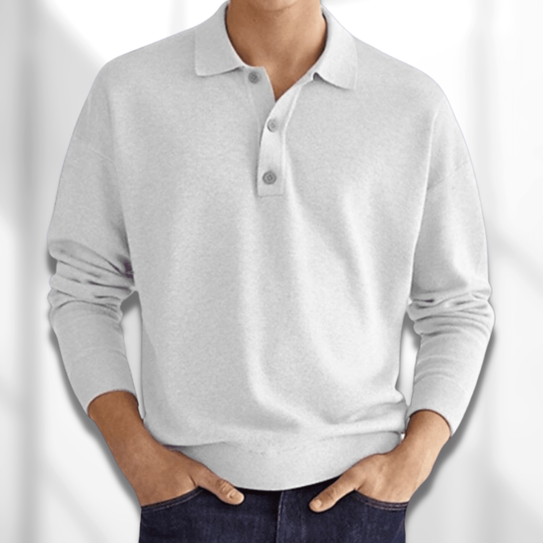 Polo Jumper - Men's Long Sleeve Collared Polo Shirt Sweater-Sweaters-Chaps London-White-S-Chaps London