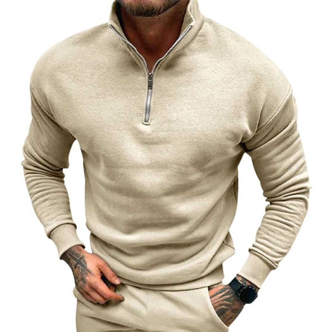 Polo Jumper - Men's Quarter Zip Long Sleeve-Sweaters-Chaps London-Apricot-S-Chaps London