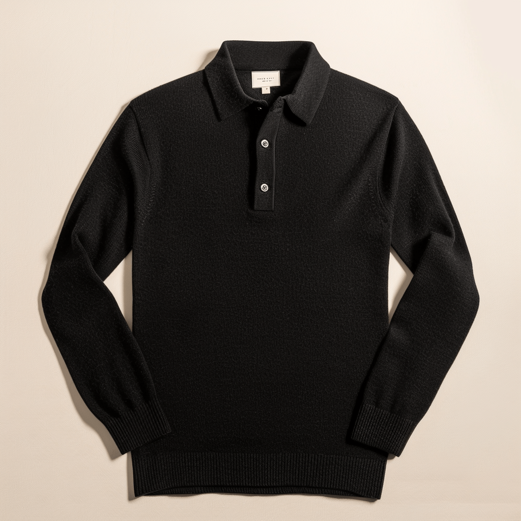Polo Shirt | Collared | Long Sleeve | Polo Jumper | Men's Sweater-Men Sweaters-Chaps London-Black-XS-Chaps London