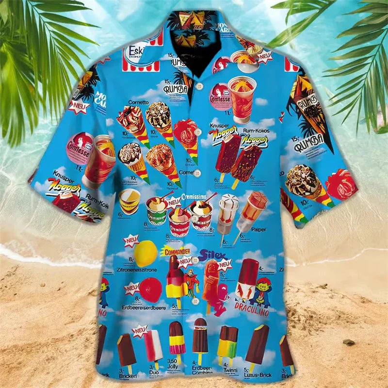 Polo Shirt - Men's Ice Cream Print Short Sleeve-Shirts-Chaps London-Blue-S-Chaps London