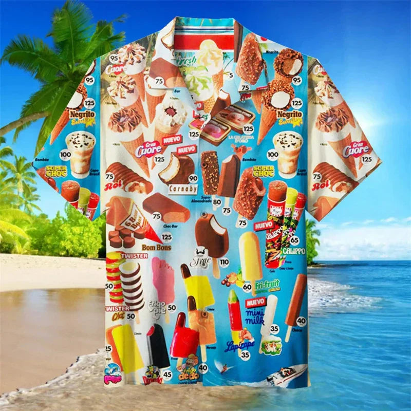 Polo Shirt - Men's Ice Cream Print Short Sleeve-Shirts-Chaps London-White-S-Chaps London