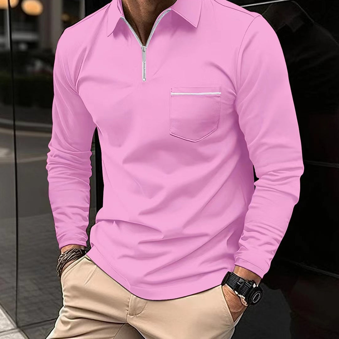 Polo Shirt - Men's Long Sleeve Quarter Zip-Polos-Chaps London-Pink-S-Chaps London
