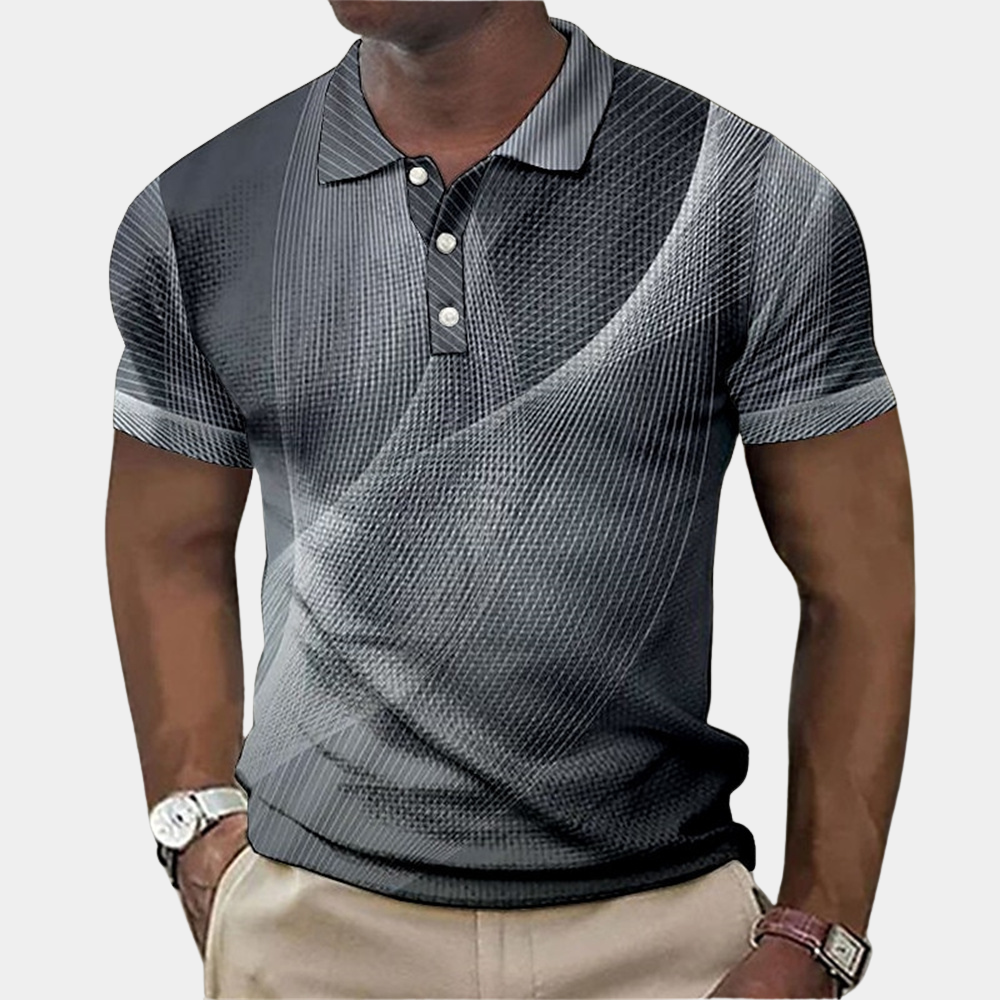 Polo Shirt - Men's Quarter Button Short Sleeve Collared-Men Summer Shirt-Chaps London-Gray-XS-Chaps London