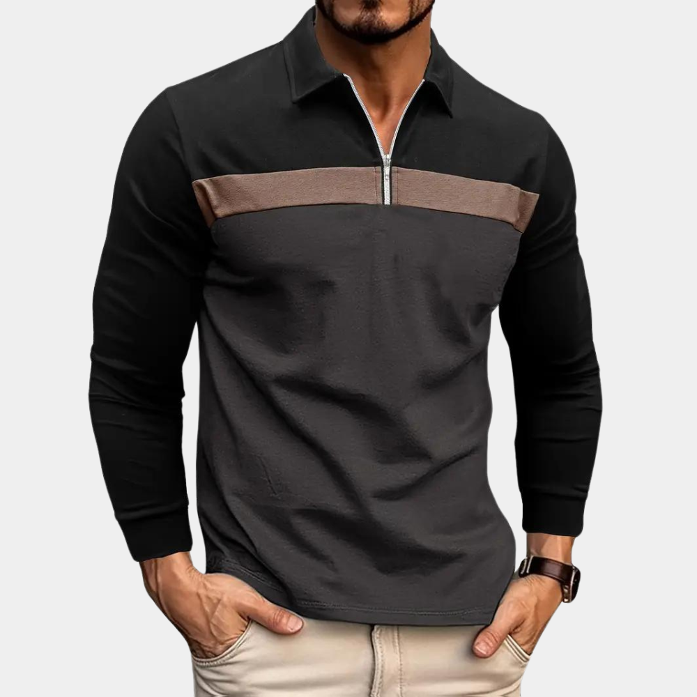 Polo Shirt - Men's Quarter Zip Collared Long Sleeve-Polos-Chaps London-Dark Gray-S-Chaps London