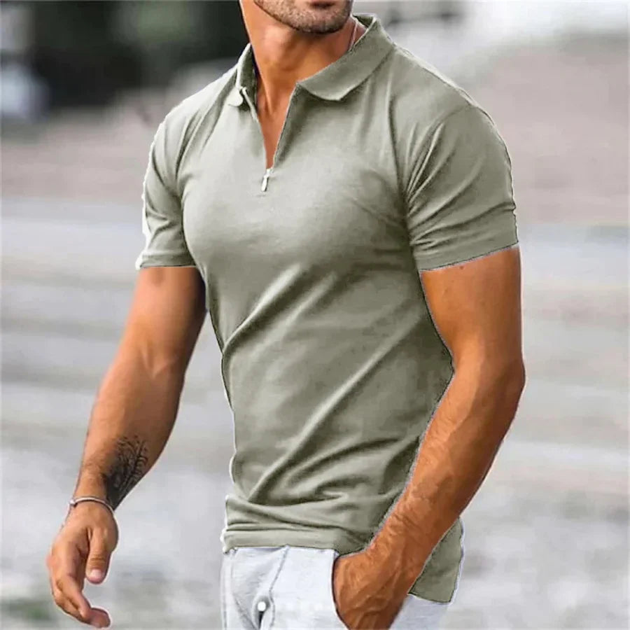 Polo Shirt - Men's Quarter Zip Collared-Polos-Chaps London-Sage Green-S-Chaps London