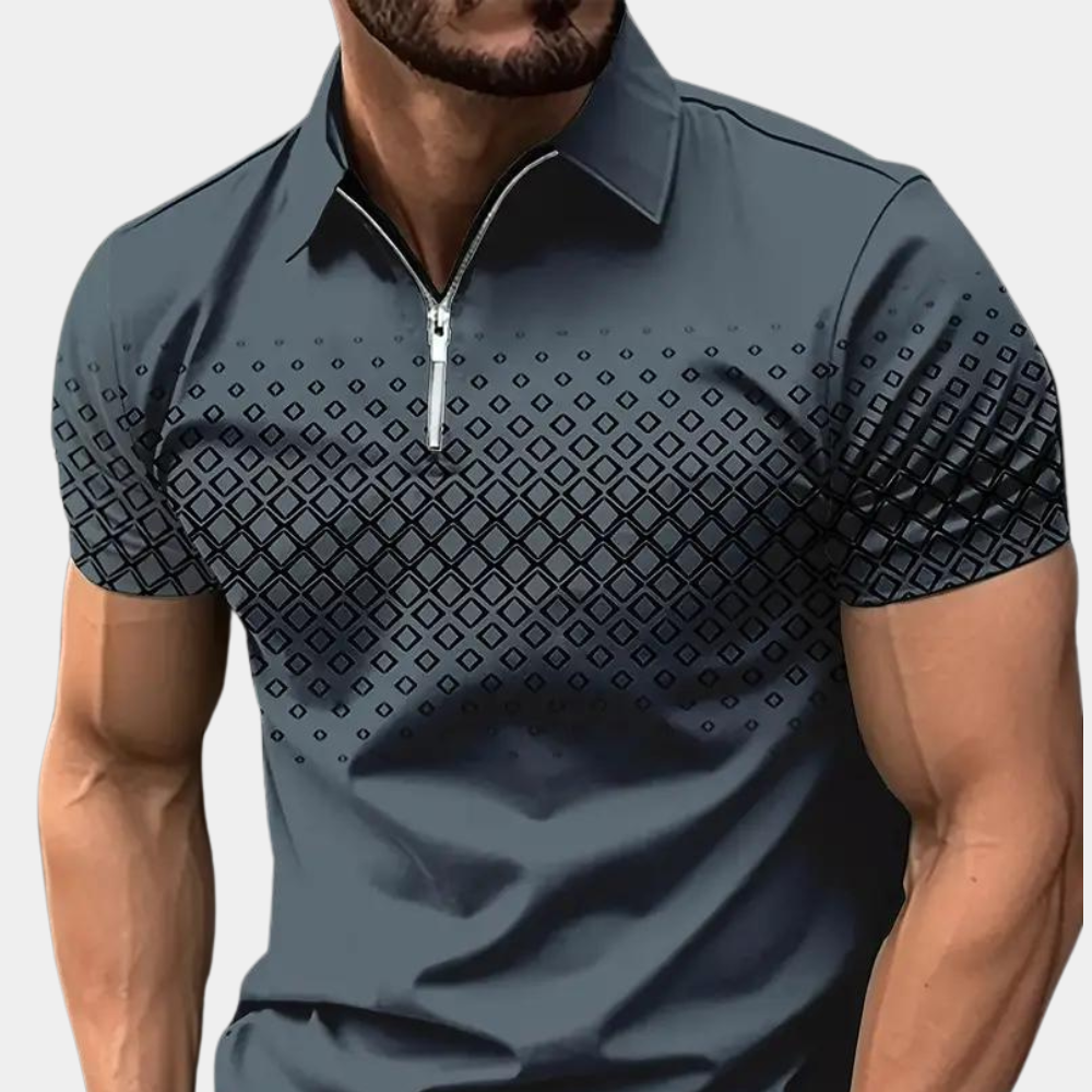 Polo Shirt - Men's Quarter Zip Short Sleeve Collared-Polos-Chaps London-Navy Blue-S-Chaps London