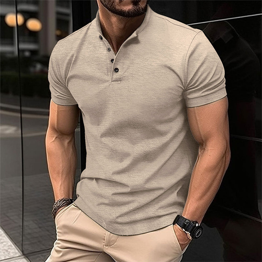 Polo Shirt - Men's Short Sleeve Button Neck-Polo man-Chaps London-Khaki-S-Chaps London