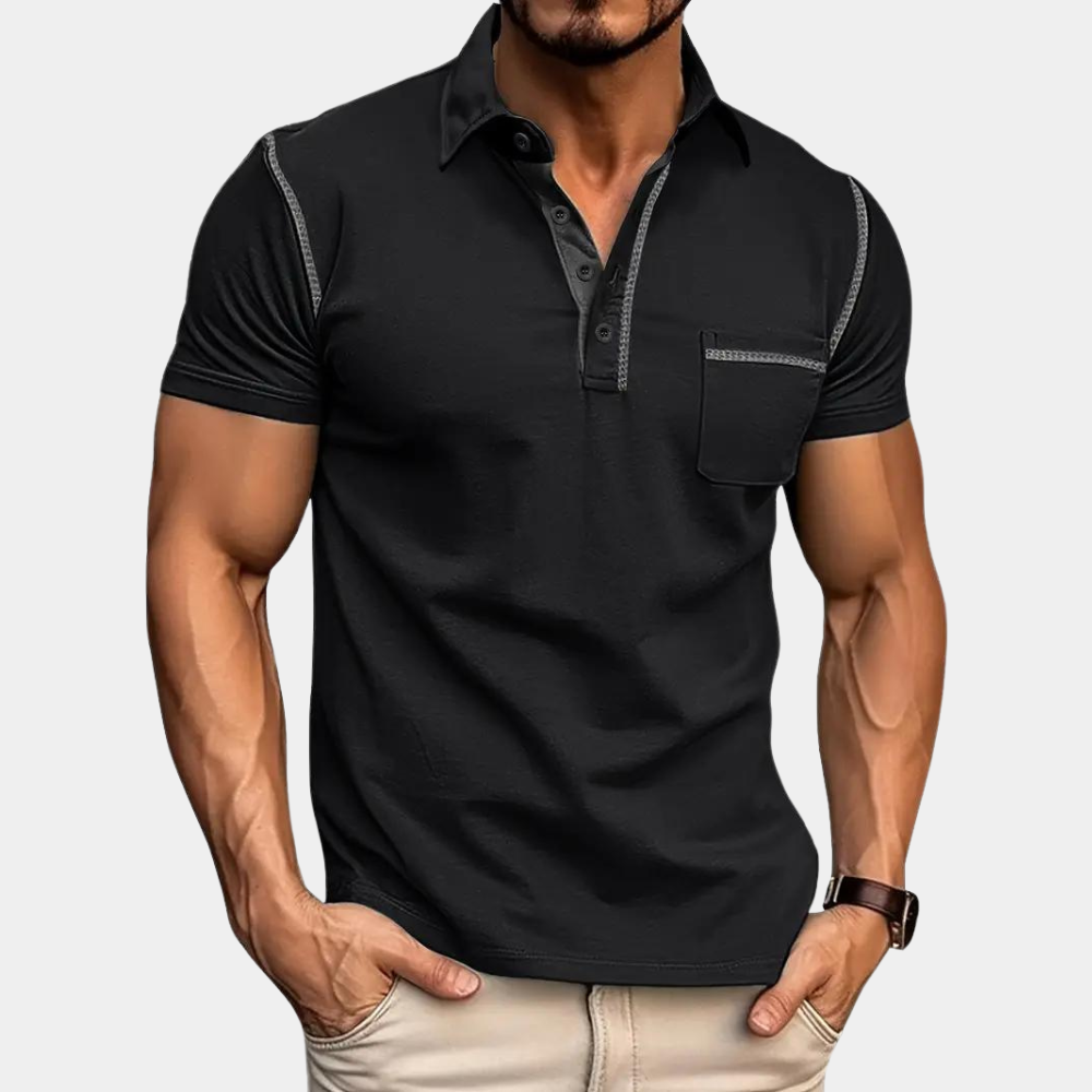 Polo Shirt - Men's Short Sleeve Lapel Breast Pocket-Polos-Chaps London-Black-S-Chaps London