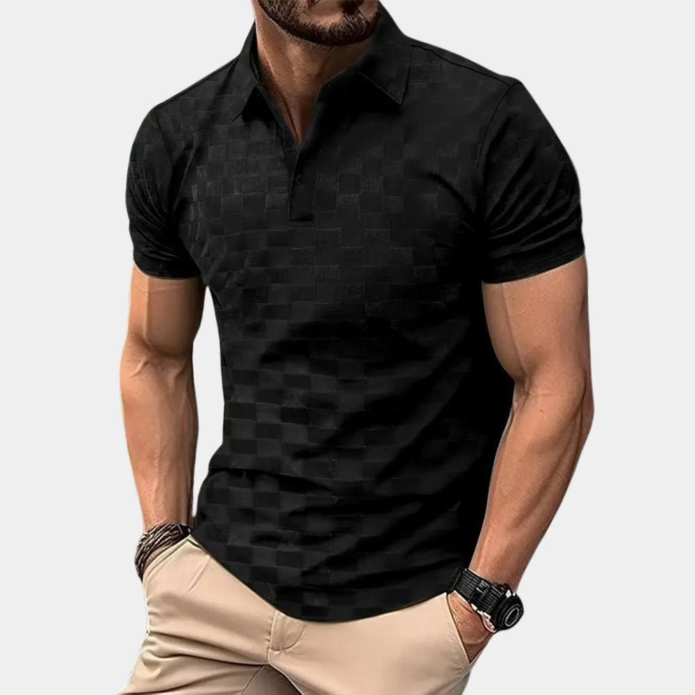 Polo Shirt - Men's Short Sleeve Quarter Button-Polos-Chaps London-Black-S-Chaps London