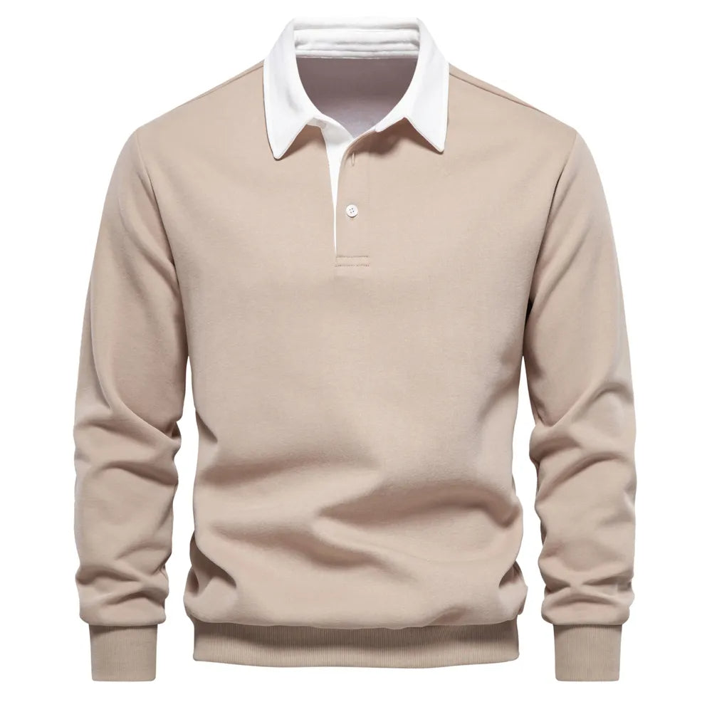 Polo Shirt - Pullover - Long Sleeve - Polo Sweater - Men's Clothing-Men Shirts-Chaps London-Beige-S-Chaps London