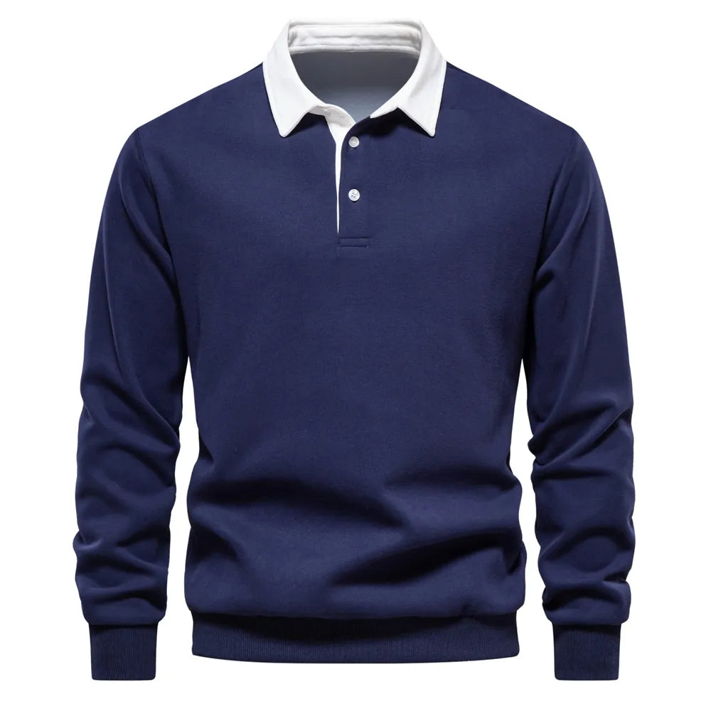 Polo Shirt - Pullover - Long Sleeve - Polo Sweater - Men's Clothing-Men Shirts-Chaps London-Navy Blue-S-Chaps London