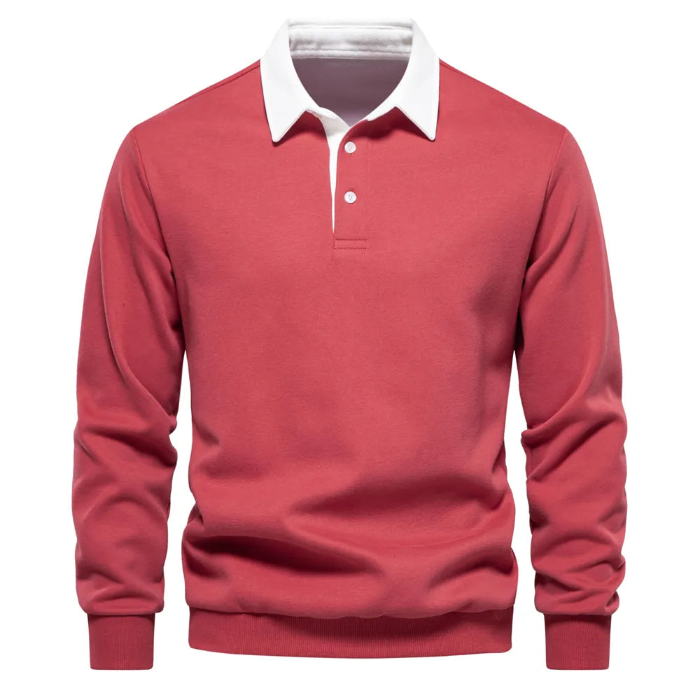 Polo Shirt - Pullover - Long Sleeve - Polo Sweater - Men's Clothing-Men Shirts-Chaps London-Red-S-Chaps London