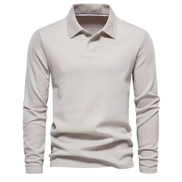 Polo Sweater | Turn Down Collar | Regular Fit | Long Sleeve Polo Shirts | Men's Clothing-Chaps London-Beige-S-Chaps London