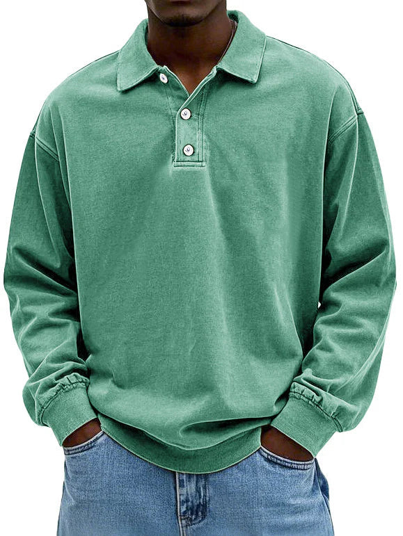 Polo Sweatshirt - Collared - Washed - Oversized Pullover - Men's Clothing-Polo Sweatshirt-Chaps London-Green-S-Chaps London
