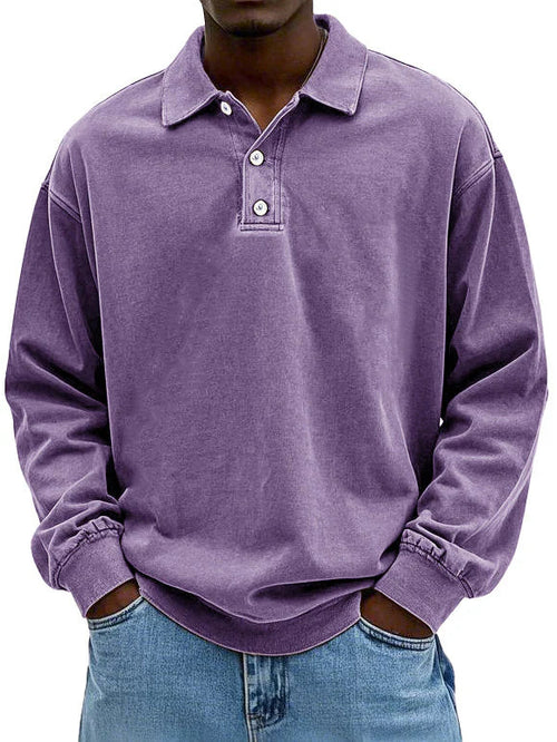 Polo Sweatshirt - Collared - Washed - Oversized Pullover - Men's Clothing-Polo Sweatshirt-Chaps London-Purple-S-Chaps London