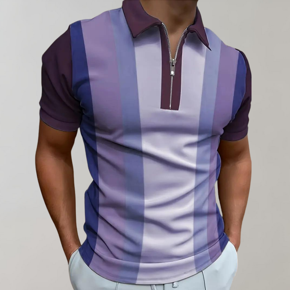 Polo T-Shirt - Collared - Short Sleeve - Quarter Zip Shirt - Men's Shirt-Polos-Chaps London-Purple-S-Chaps London