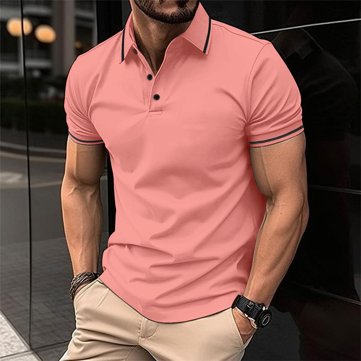 Polo T-Shirt - Men's Button-Up Collared Short Sleeve Polo Shirt-Men Shirts-Chaps London-Dark Pink-S-Chaps London