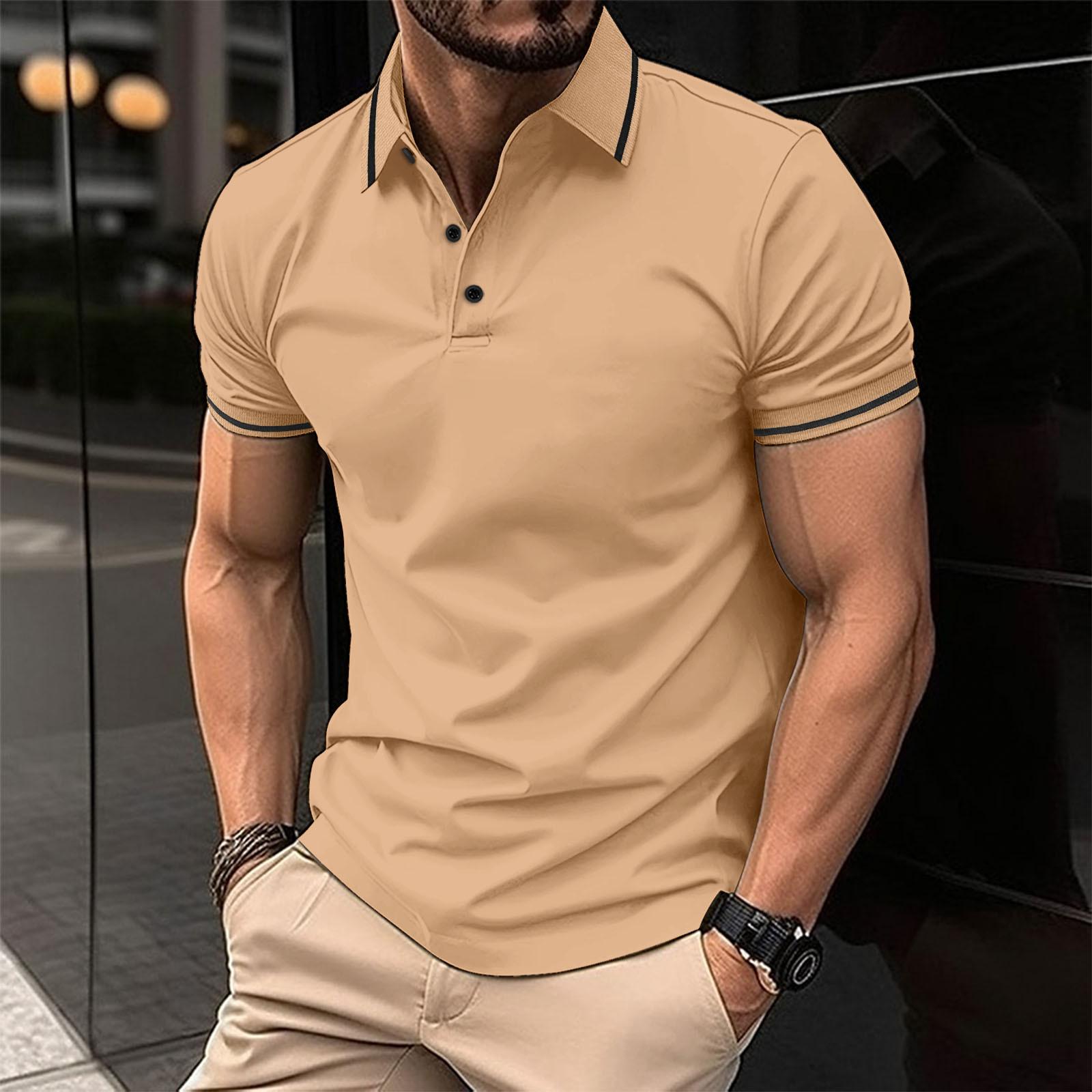 Polo T-Shirt - Men's Button-Up Collared Short Sleeve Polo Shirt-Men Shirts-Chaps London-Light Brown-S-Chaps London