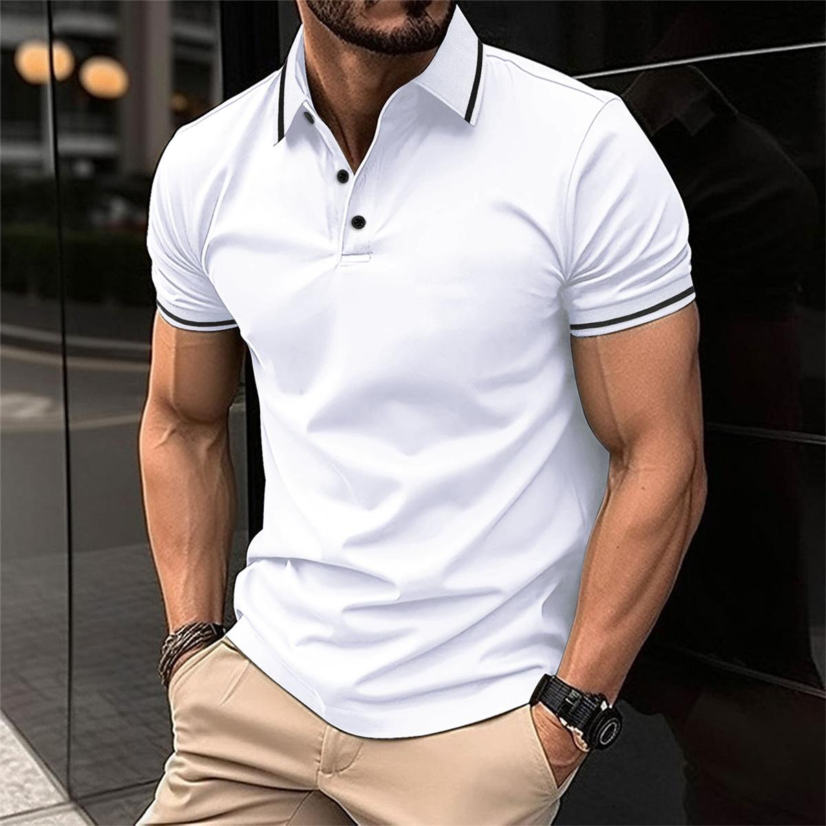 Polo T-Shirt - Men's Button-Up Collared Short Sleeve Polo Shirt-Men Shirts-Chaps London-White-S-Chaps London