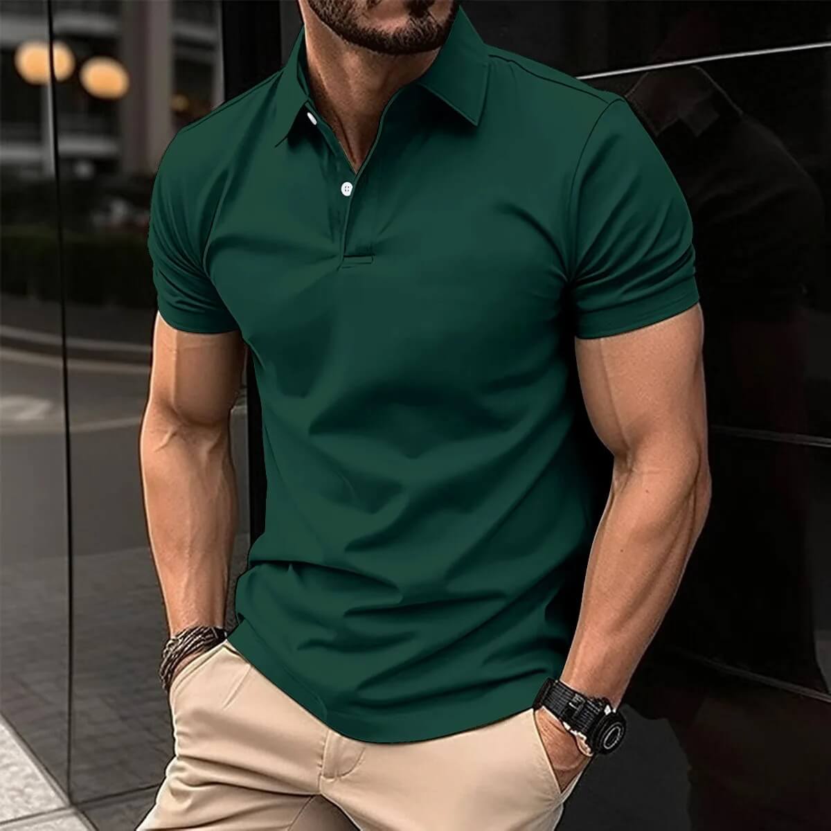 Polo T-Shirt - Men's Short Sleeve Turn Down Collar Button-Up Polo Shirt-Men's short sleeve top-Chaps London-Dark Green-S-Chaps London