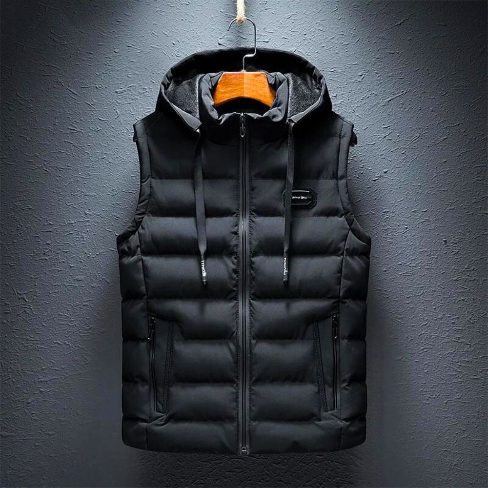 Puffer Gilet - Men's Hooded Zip Up Bodywarmer-Vests-Chaps London-Black-XS-Chaps London