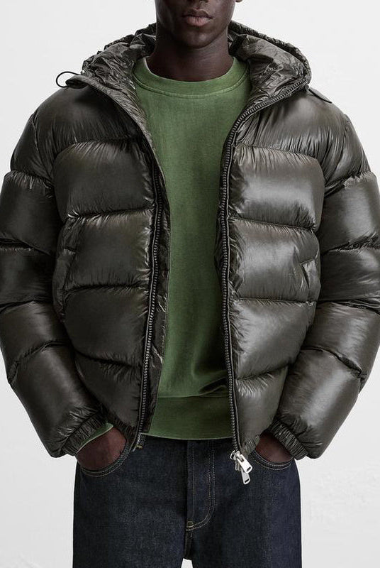 Puffer Jacket - Men's Hooded Black Winter Down Jacket-Jassen-Chaps London-Army Green-S-Chaps London