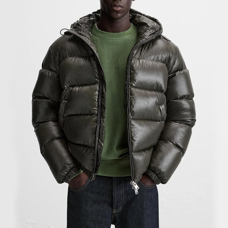 Puffer Jacket - Men's Hooded Black Winter Down Jacket-Jassen-Chaps London-Army Green-S-Chaps London