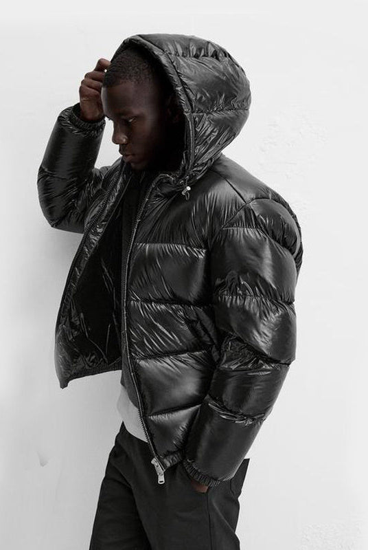 Puffer Jacket - Men's Hooded Black Winter Down Jacket-Jassen-Chaps London-Chaps London