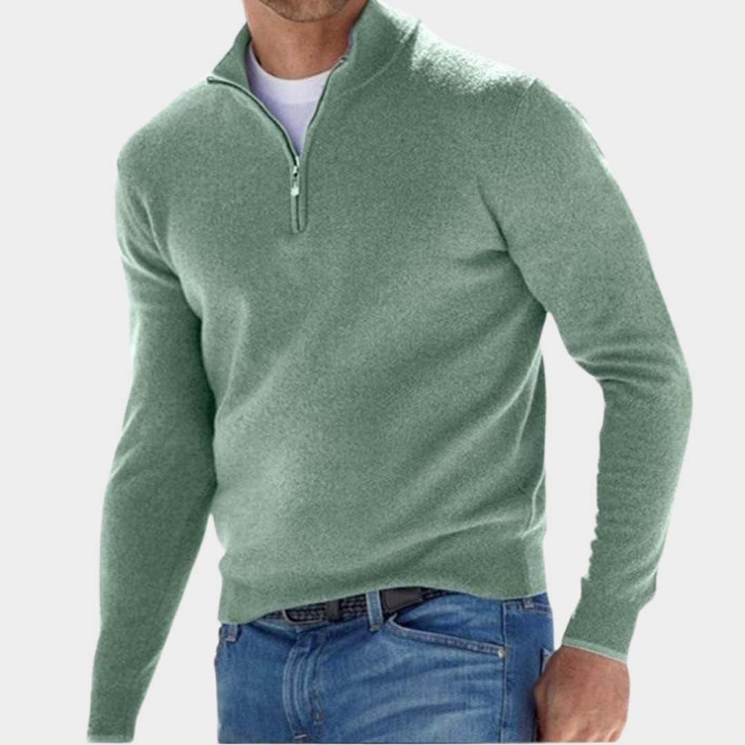Quarter Zip Jumper - Long Sleeve Polo Men's Jumper-Sweaters-Chaps London-Light Green-S-Chaps London