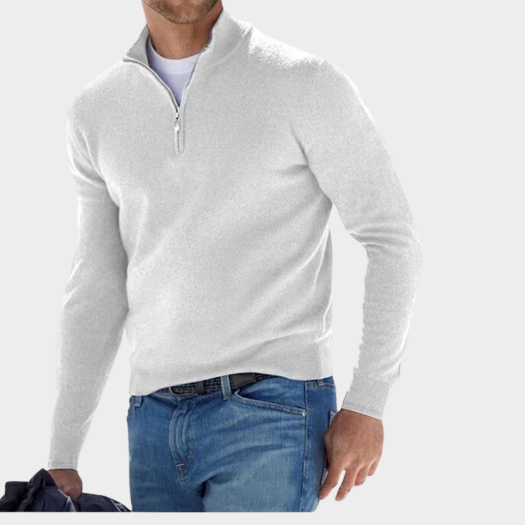 Quarter Zip Jumper - Long Sleeve Polo Men's Jumper-Sweaters-Chaps London-White-S-Chaps London