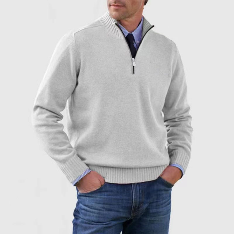 Quarter Zip Jumper - Men's Knitted Long Sleeve Pullover-Men's Half Zip Pullover-Chaps London-White-M-Chaps London