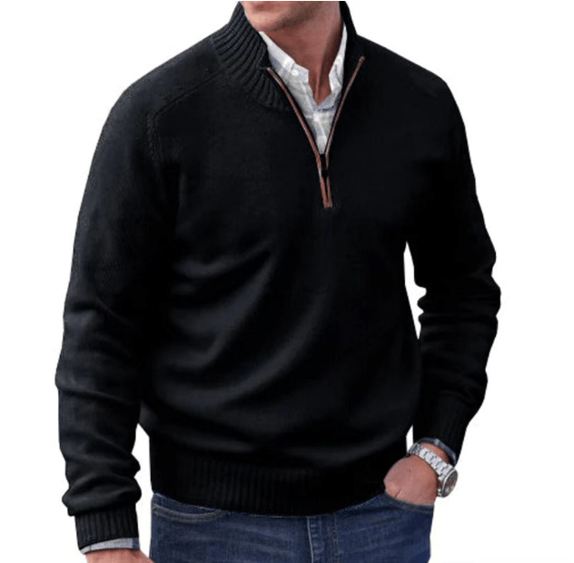 Quarter Zip Jumper - Men's Knitted Polo-Strickwaren-Chaps London-Black-S-Chaps London