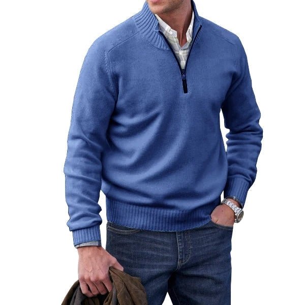 Quarter Zip Jumper - Men's Knitted Polo-Strickwaren-Chaps London-Blue-S-Chaps London