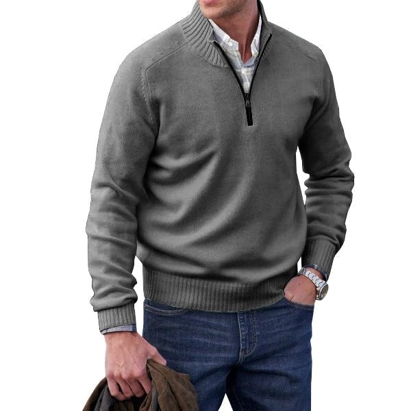 Quarter Zip Jumper - Men's Knitted Polo-Strickwaren-Chaps London-Gray-S-Chaps London