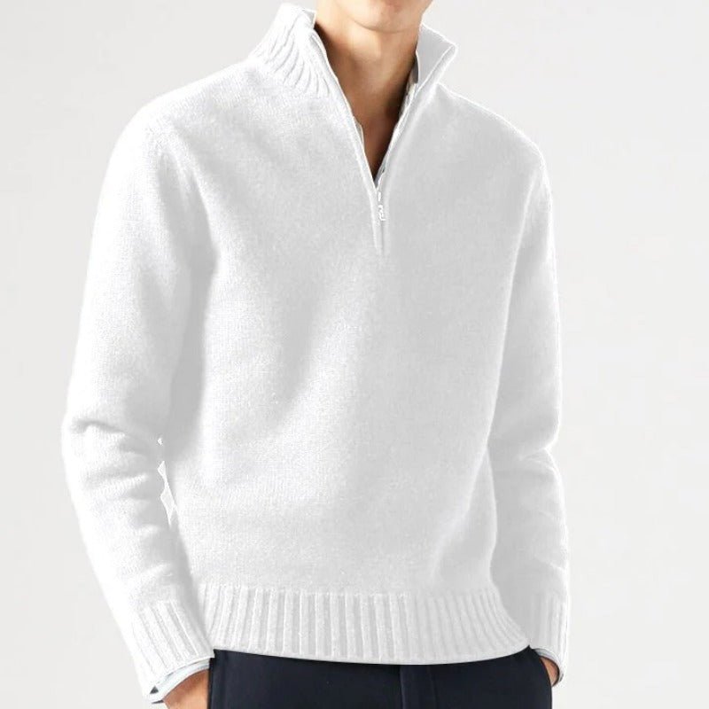 Quarter Zip Jumper - Men's Knitted Polo-Strickwaren-Chaps London-White-S-Chaps London