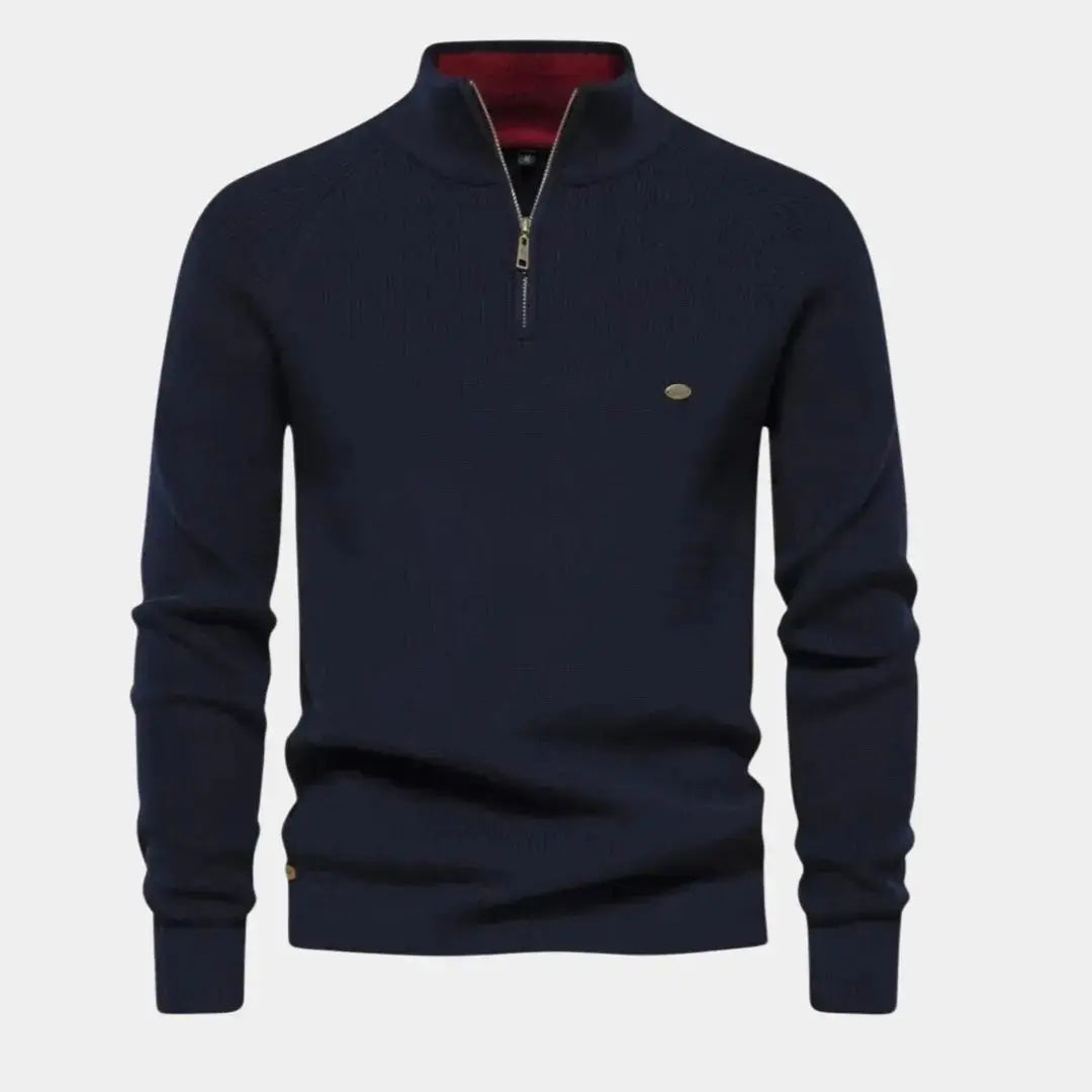 Quarter Zip Jumper - Men's Knitted Zip Neck Jumper-Half-Zip Sweater-Chaps London-Navy Blue-S-Chaps London