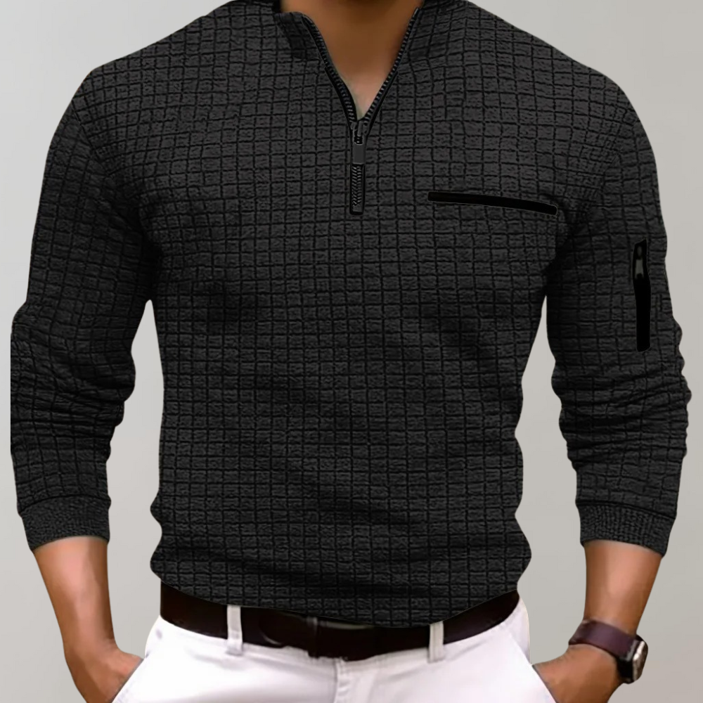Quarter Zip Jumper - Polo Collar Men's Pullover-Sweaters-Chaps London-Black-S-Chaps London