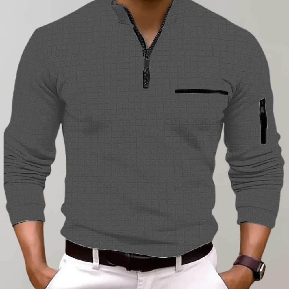 Quarter Zip Jumper - Polo Collar Men's Pullover-Sweaters-Chaps London-Grey-S-Chaps London