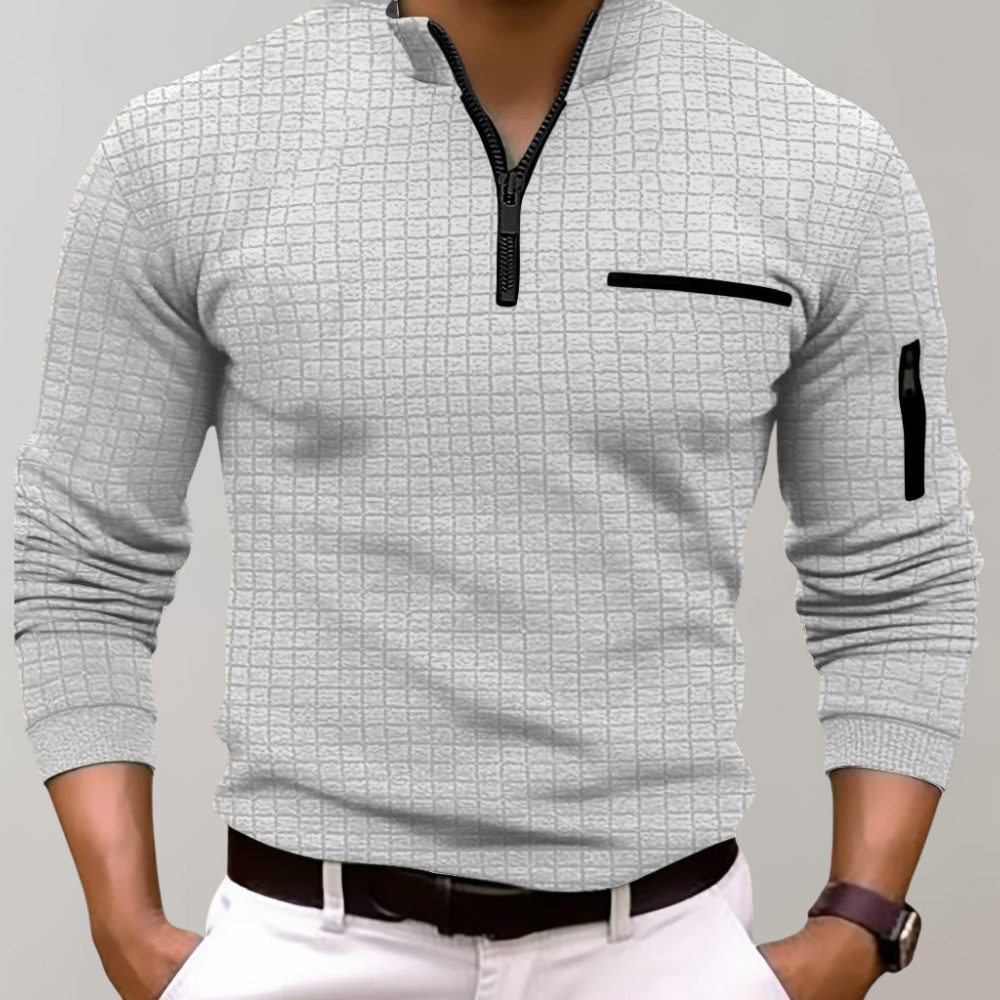 Quarter Zip Jumper - Polo Collar Men's Pullover-Sweaters-Chaps London-Light Grey-S-Chaps London