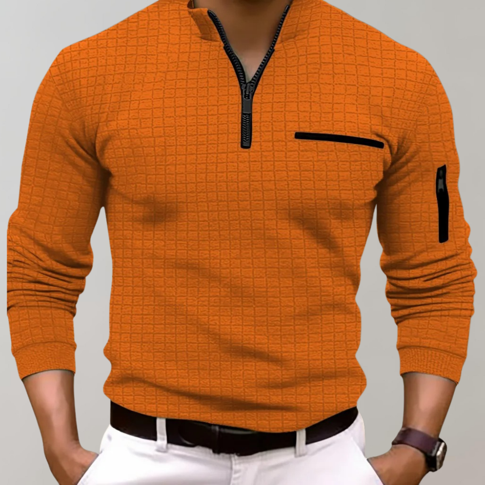 Quarter Zip Jumper - Polo Collar Men's Pullover-Sweaters-Chaps London-Orange-S-Chaps London