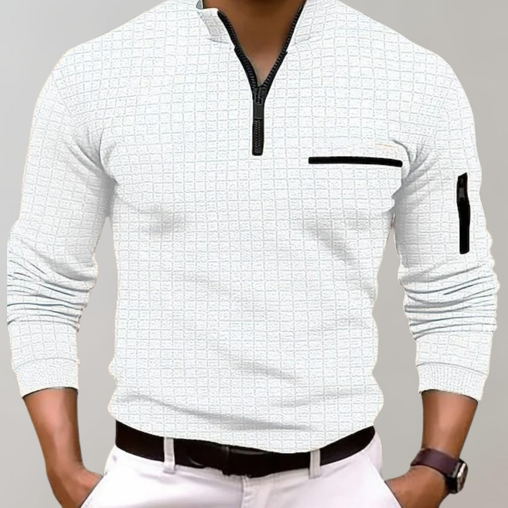Quarter Zip Jumper - Polo Collar Men's Pullover-Sweaters-Chaps London-White-S-Chaps London