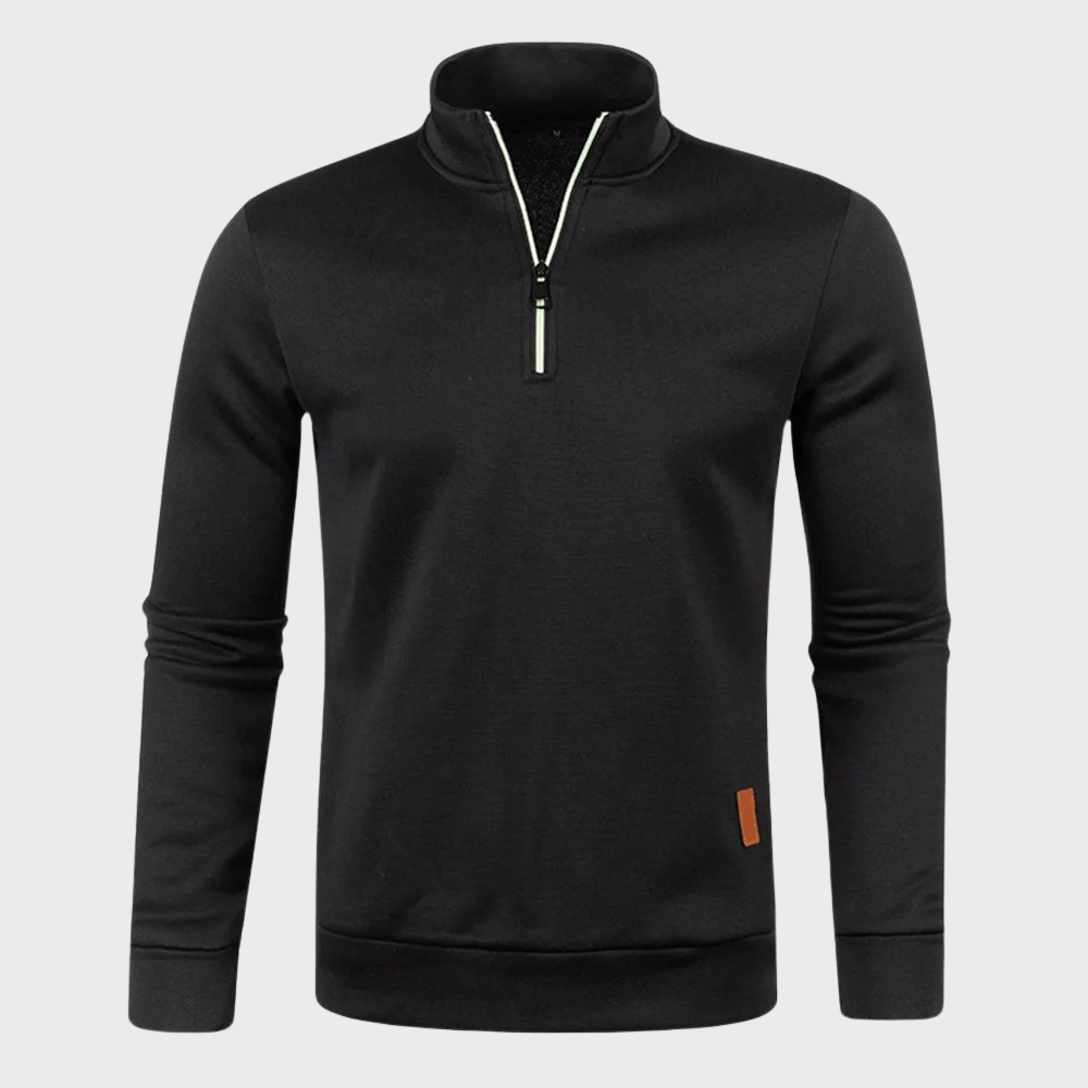 Quarter Zip Sweatshirt - Men's Long Sleeve Pullover-Fashion Men Sweater Pullover Fall-Chaps London-Black-S-Chaps London