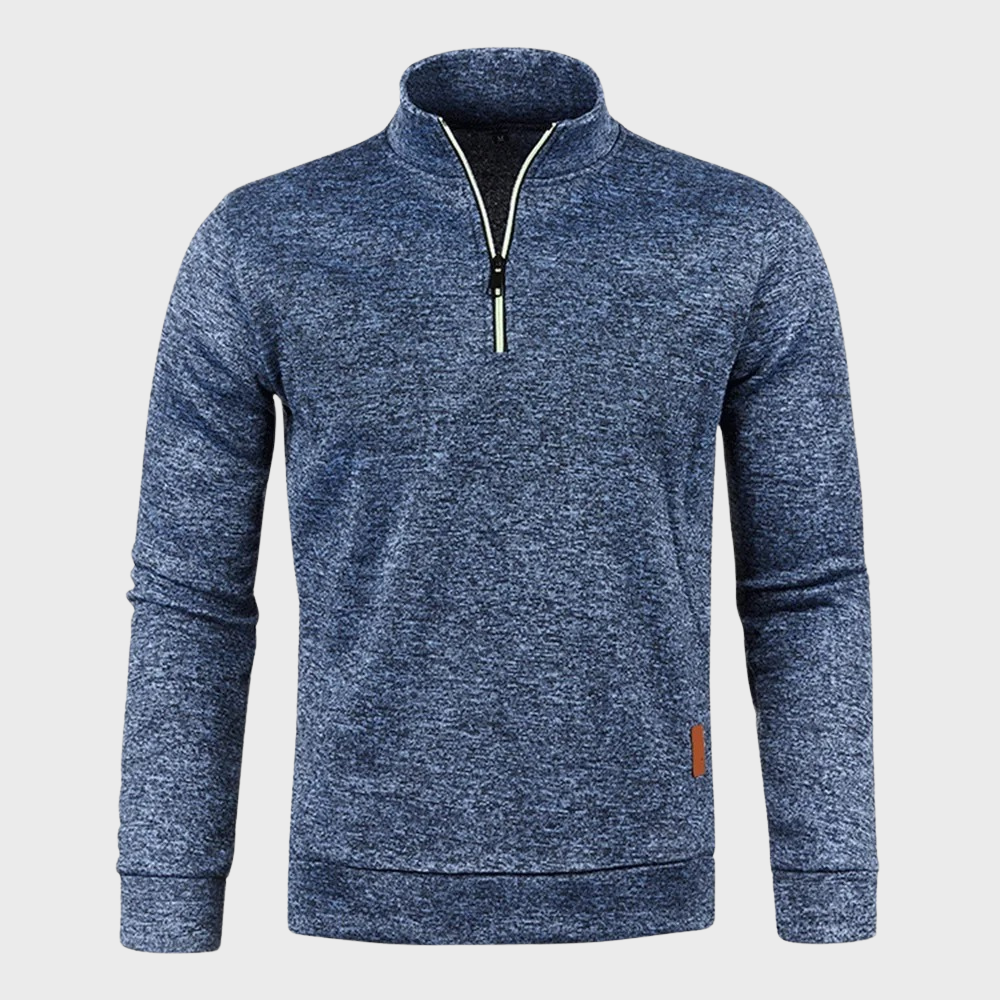 Quarter Zip Sweatshirt - Men's Long Sleeve Pullover-Fashion Men Sweater Pullover Fall-Chaps London-Blue-S-Chaps London