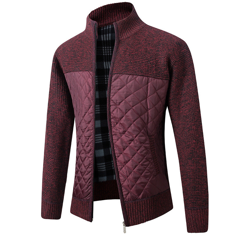 Quilted Cardigan - Men's Zip Up Knitted Jacket-Strickwaren-Chaps London-Red-S-Chaps London