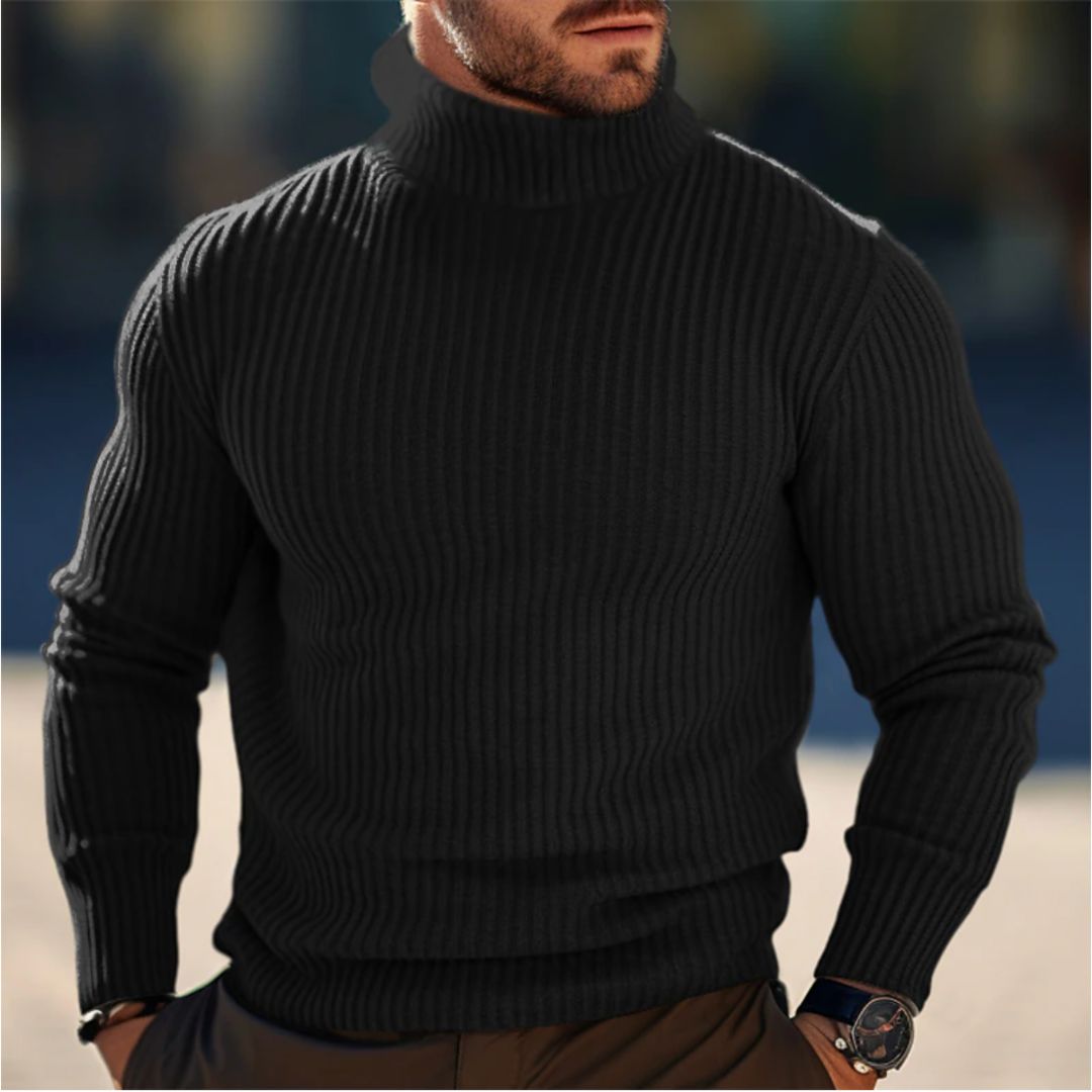 Roll Neck Jumper - Long Sleeve - Turtleneck - Knitted Sweater - Men's Jumper-Turtleneck Sweater-Chaps London-Black-S-Chaps London
