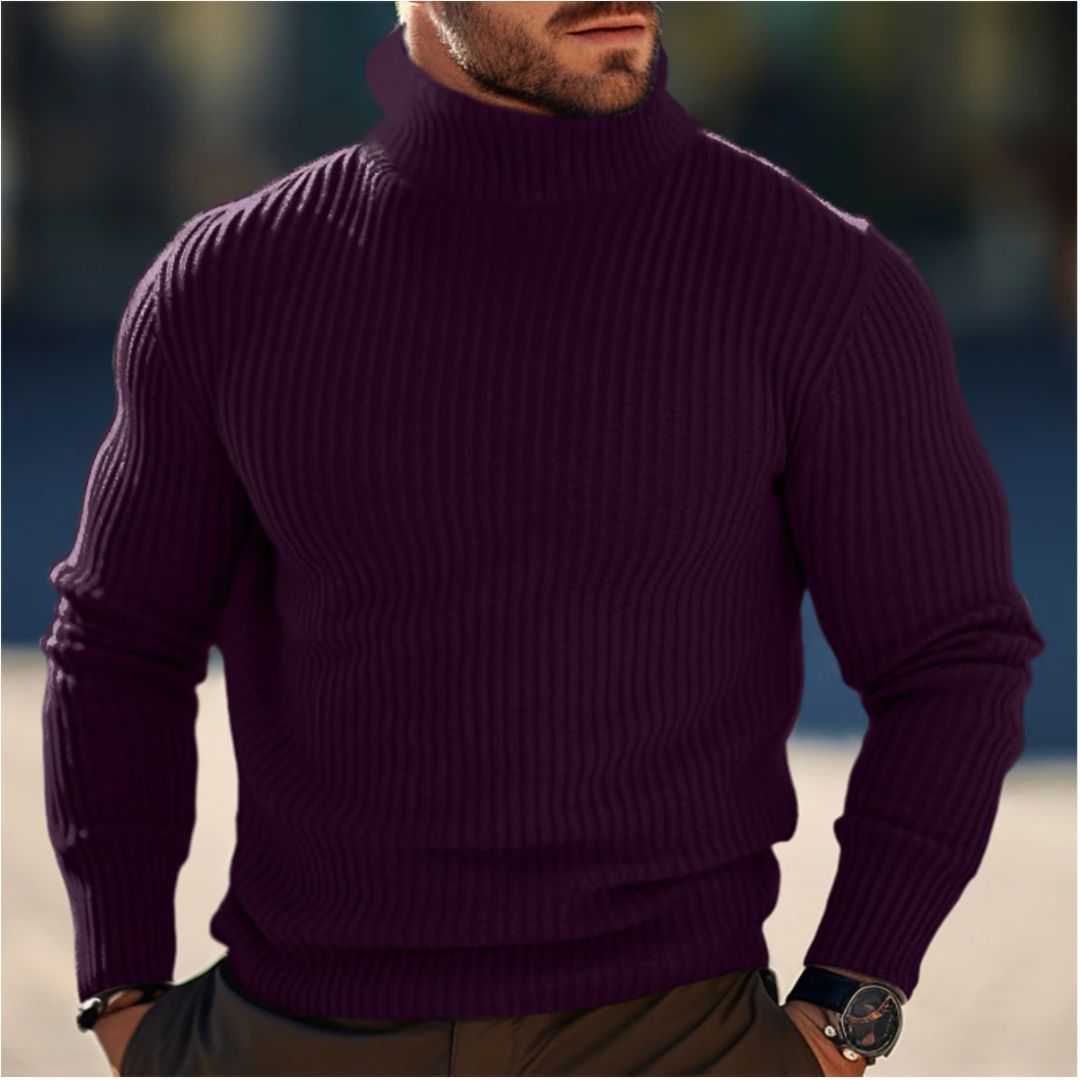 Roll Neck Jumper - Long Sleeve - Turtleneck - Knitted Sweater - Men's Jumper-Turtleneck Sweater-Chaps London-Purple-S-Chaps London