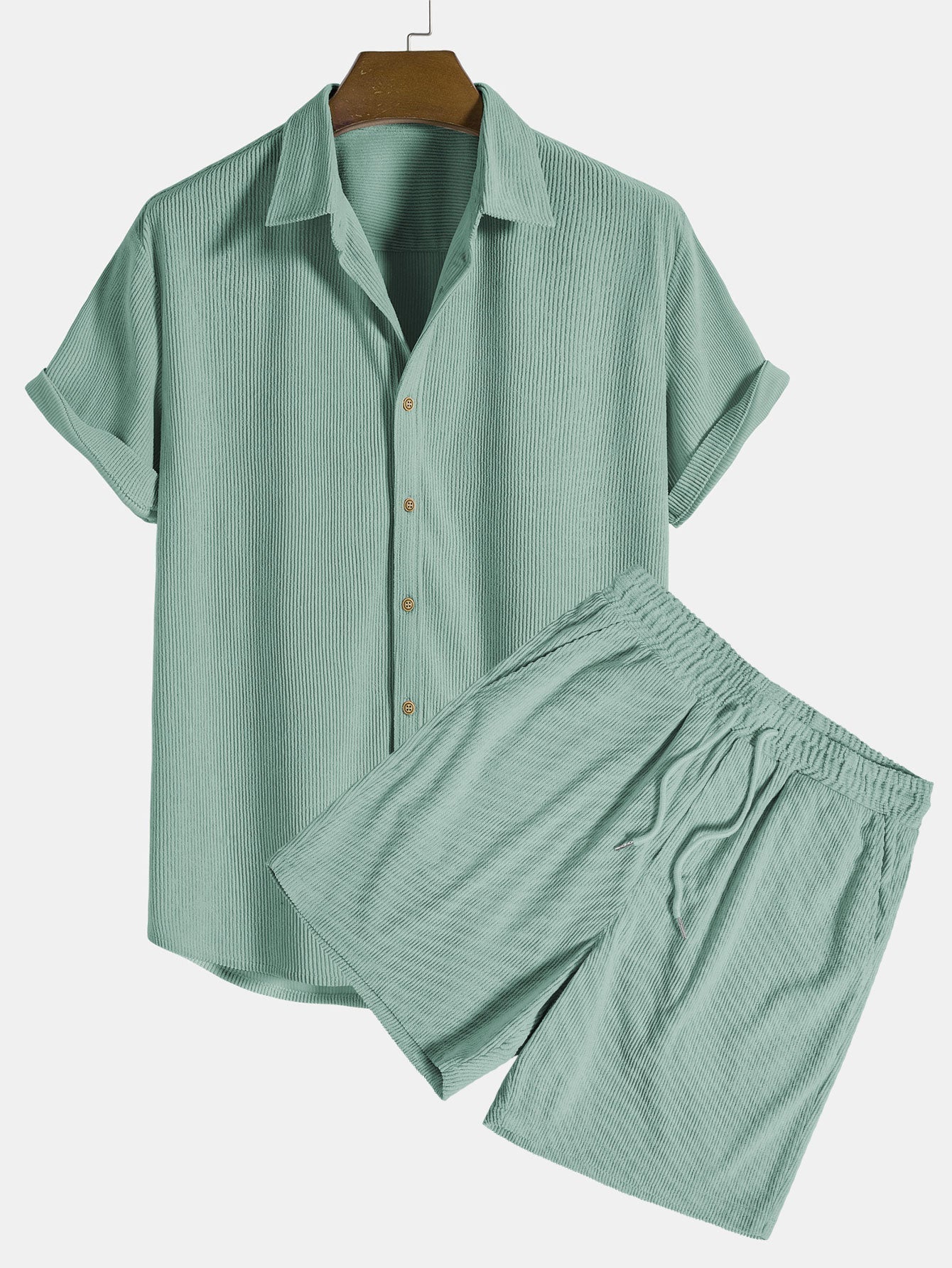 Shirt and Shorts Set - Men's Short Sleeve Button-Up Two-Piece Set-Two piece set-Chaps London-Green-S-Chaps London