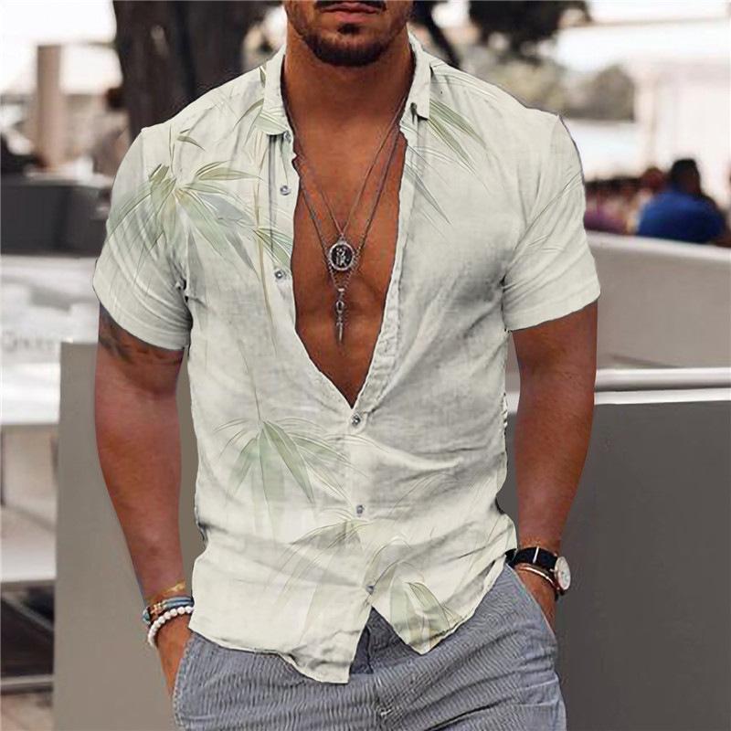 Short Sleeve Shirt - Bamboo Print - Lightweight - Button-Up Shirt - Men's Shirts-Shirts & Tops-Chaps London-Chaps London